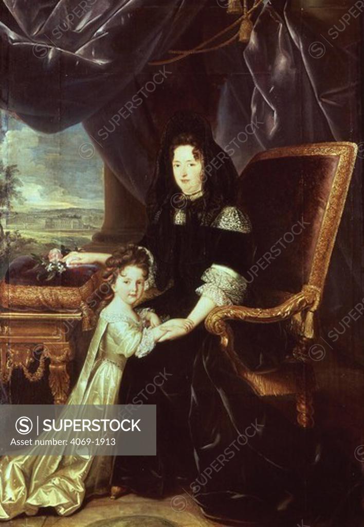 Stock Photo: 4069-1913 Francoise d'Aubigne Marquise de MAINTENON 1635-1719 2nd wife of King Louis XIV with nephew by Louis Elle 1648-1717