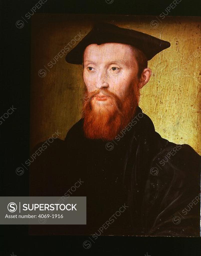 Stock Photo: 4069-1916 MELIN de St Gelais, French poet and musician by School of Corneille de Lyon, French, 16th century