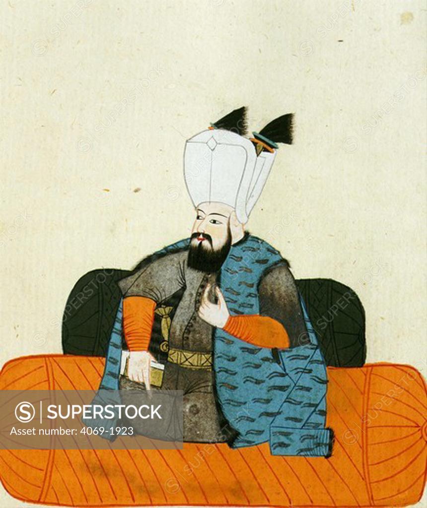 Stock Photo: 4069-1923 Sultan MURAD III, 1546-95, from 16th century manuscript Memorie Turchesche