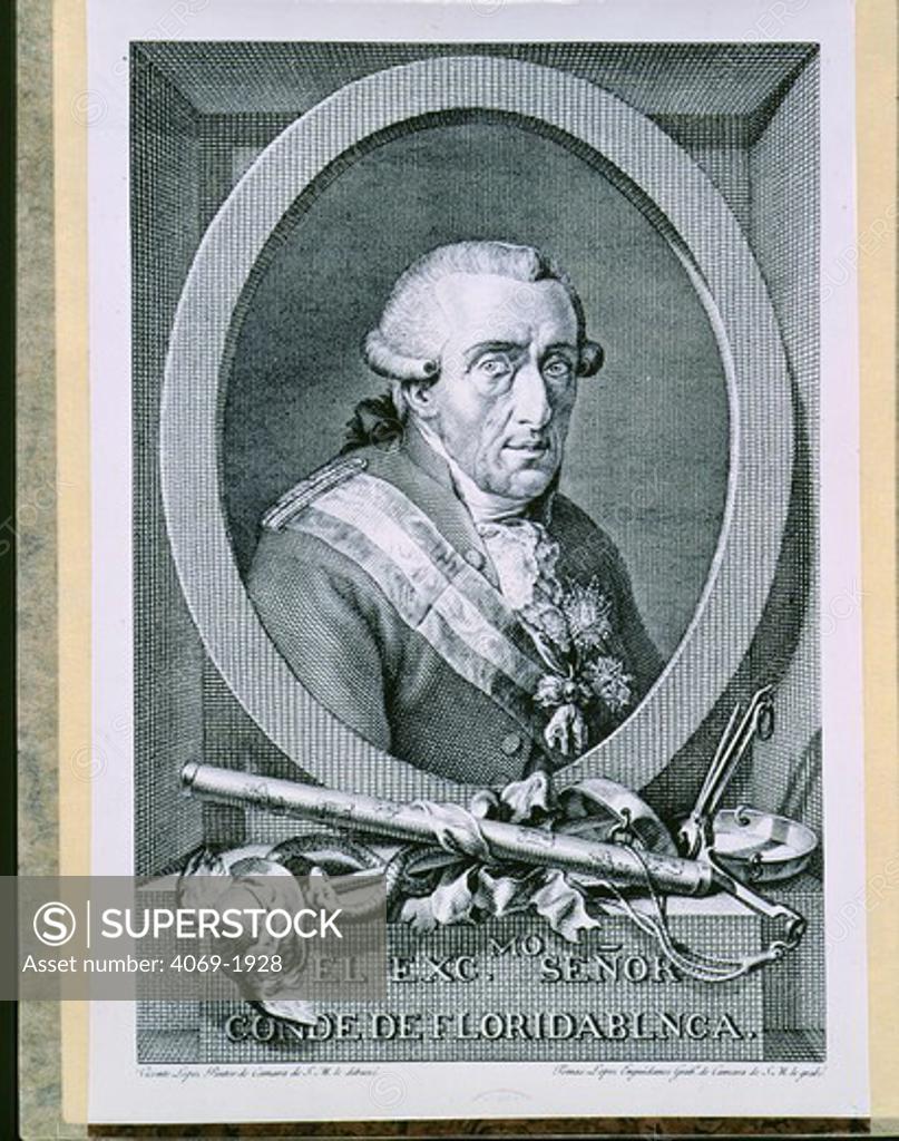 Stock Photo: 4069-1928 Jose MONINO, 1728-180,8 Count of Floridablanca, engraving