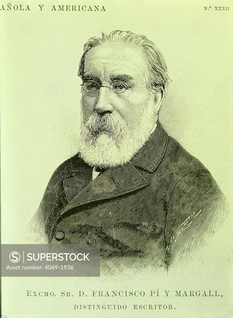 Stock Photo: 4069-1936 Francesco Pi i MARGALL, 1824-1901, Republican politician and writer, Minister in First Republic, 1873 engraving