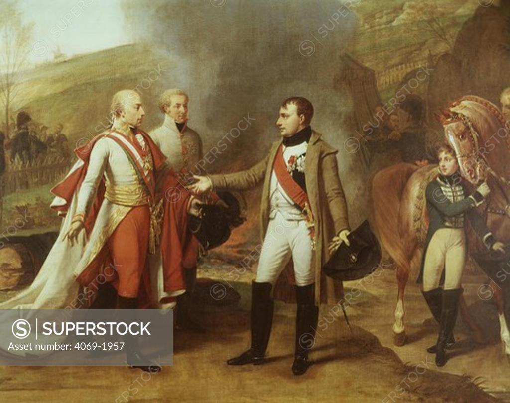 Stock Photo: 4069-1957 NAPOLEON I 1769-1821 and Emperor Francis II of Austria after the battle of Austerlitz 4.12.1805, before 1812 (MV 1551)