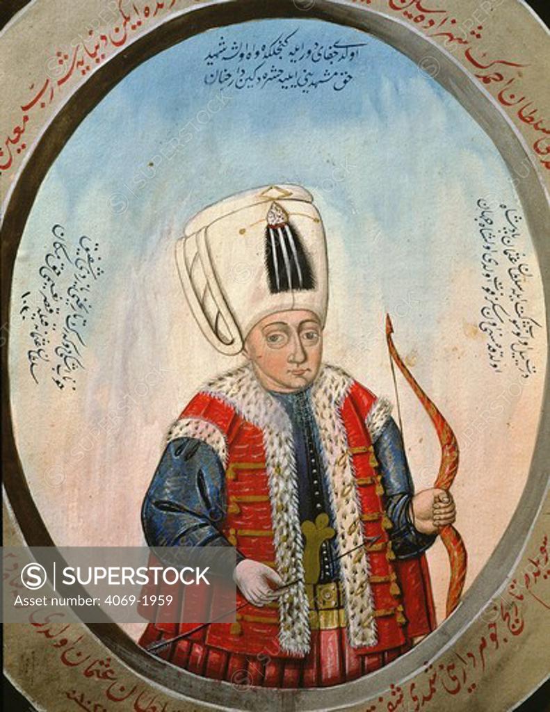Stock Photo: 4069-1959 Ottoman Sultan OSMAN II (1604-22), watercolour, 19th century