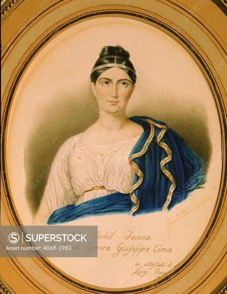 Stock Photo: 4069-1983 Giuditta PASTA 1797-1865, Italian soprano, inscribed watercolour 19th century