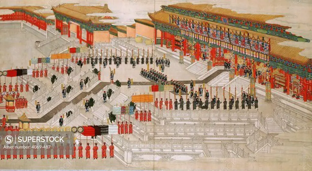 View of the Qing Manchu Imperial Court at Peking, Chinese painting