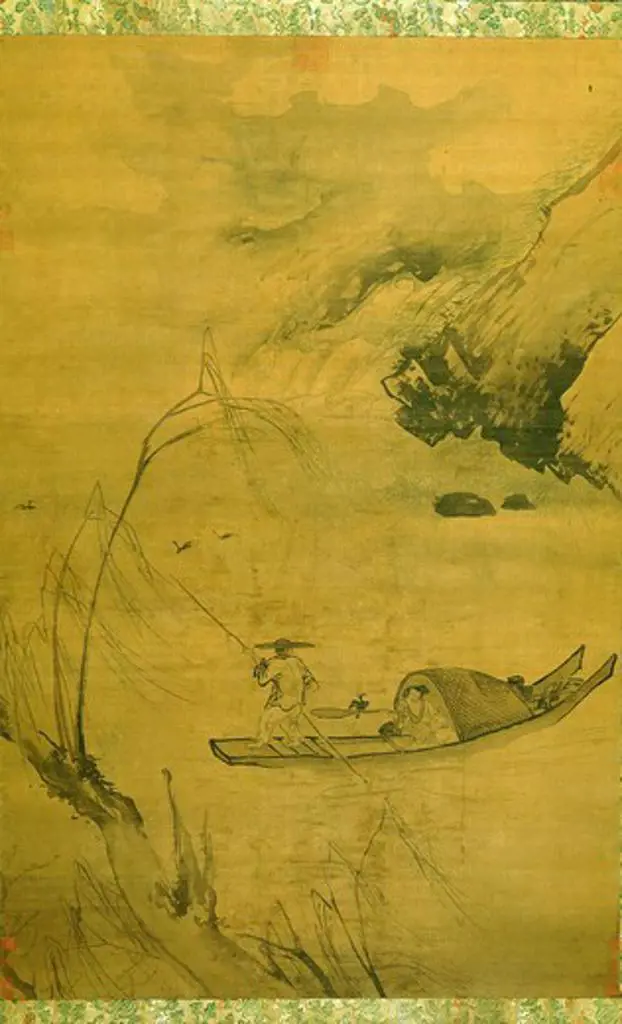 Fishing with Cormorants, silk panel, 15th-16th century, Ming dynasty, China