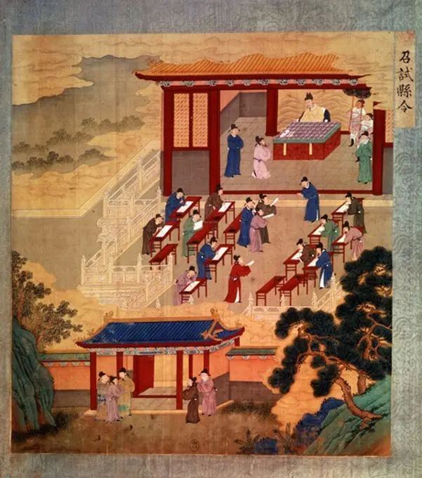 Examination of Country Magistrates, from Recueil historique des principaux traits de la vie des Empereurs, Historical compendium of principal aspects of the lives of the Emperors, Chinese painting, early 18th century, watercolour on silk