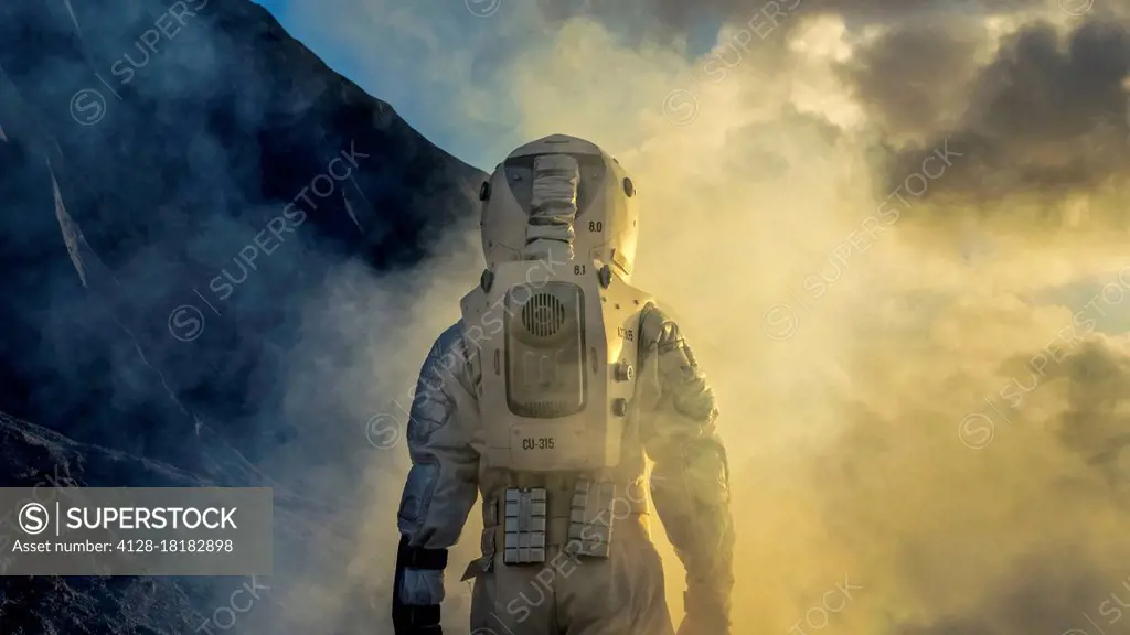 Astronaut exploring alien planet