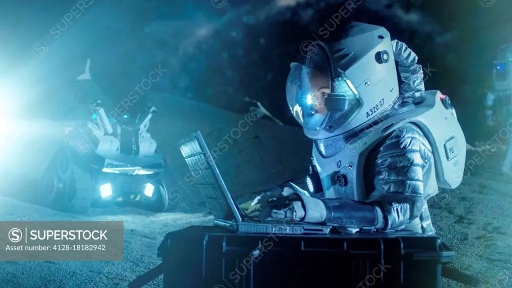 Astronaut working on an alien planet