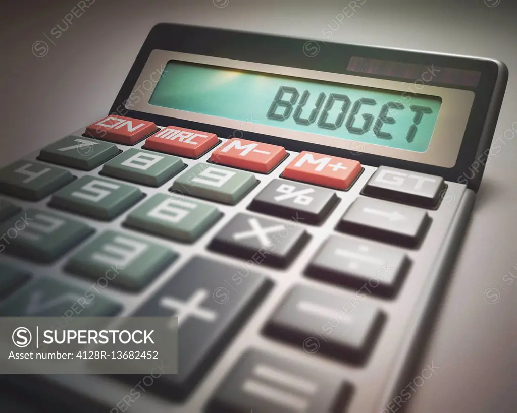 Calculator with the word budget, illustration.