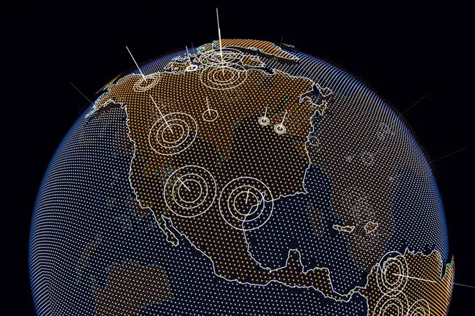 North America on the globe, computer illustration.