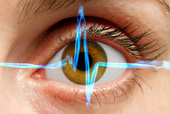 Human eye and electrocardiogram, conceptual composite image