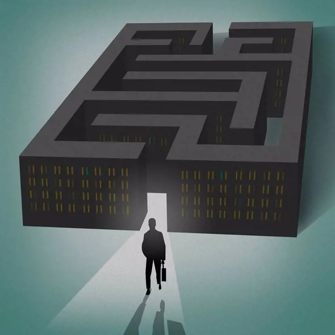 Illustration of businessman coming out of a maze