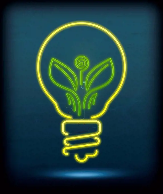 Illustration of leaf glowing in bulb
