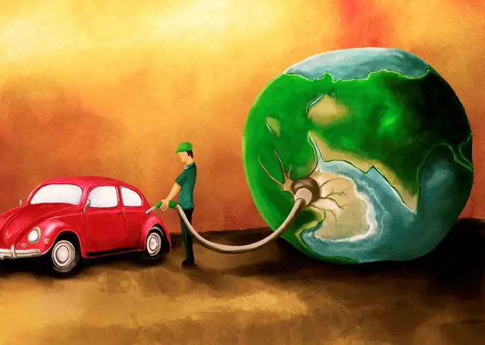 Illustration of man refuelling car