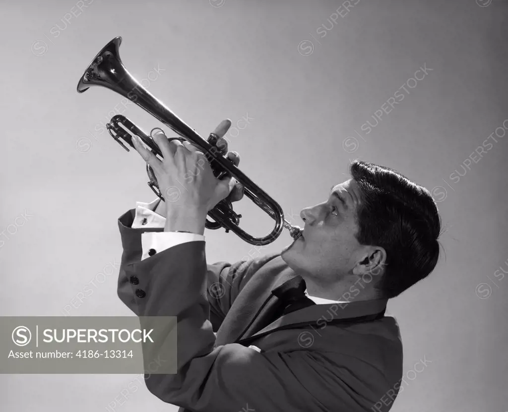 1960S 1970S Man Jazz Musician Playing Trumpet Solo
