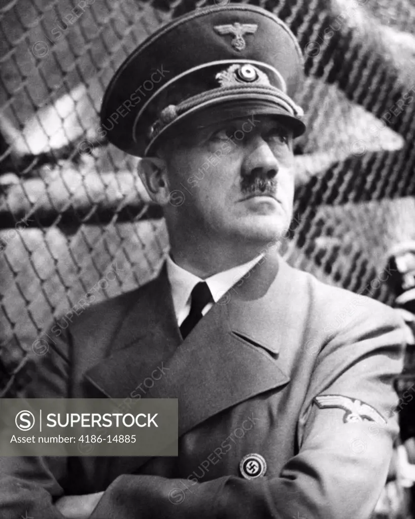 Portrait Adolph Hitler In Uniform Hat Mustache Swastika Pin World War ...
