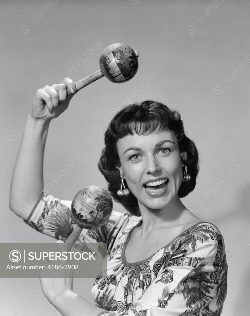 1950S Woman Portrait Playing Maracas
