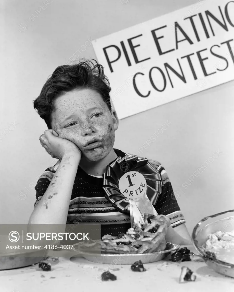 1950S Boy Wins 1St Prize At Pie-Eating Contest