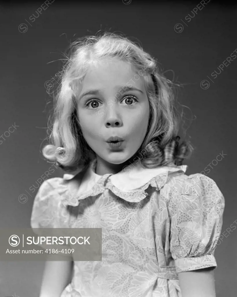 1940S 1950S Blond Girl Whistling Lips Puckered Eyes Wide Open