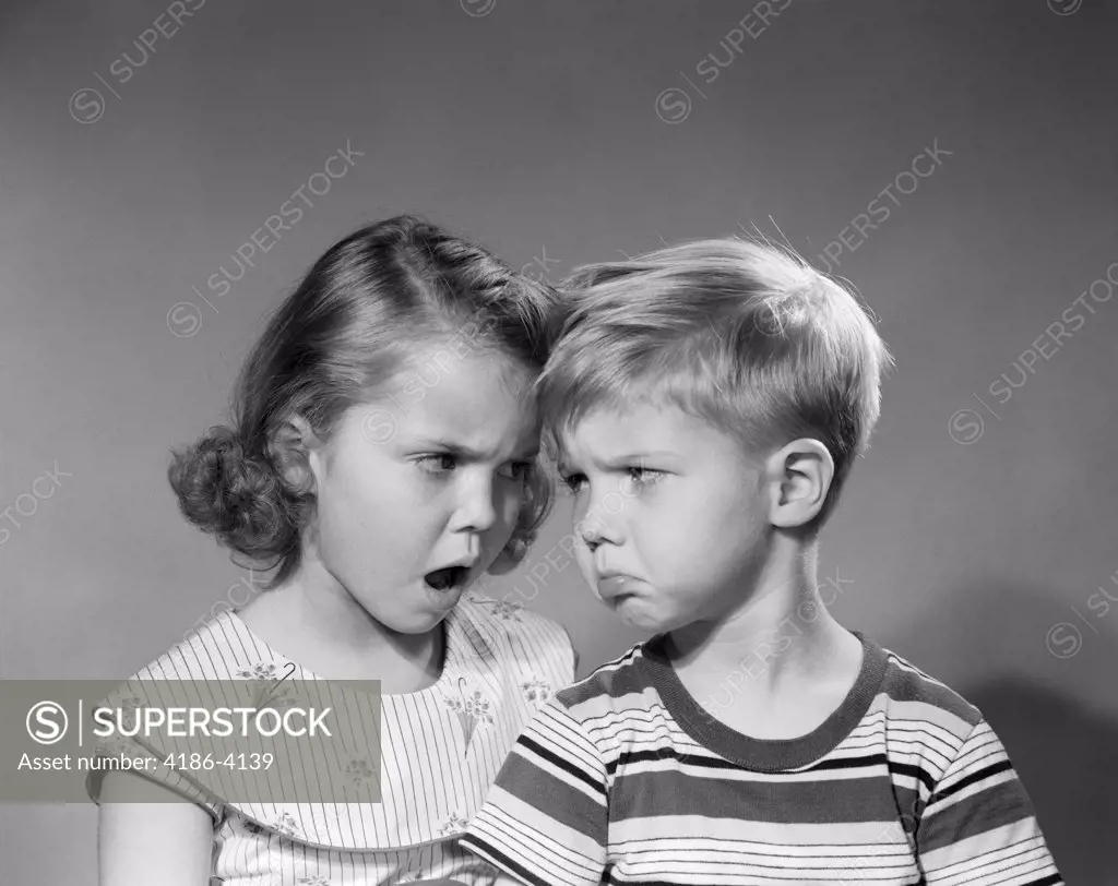 1950S Boy Girl Head To Head Angry Facial Expressions Argument Fight