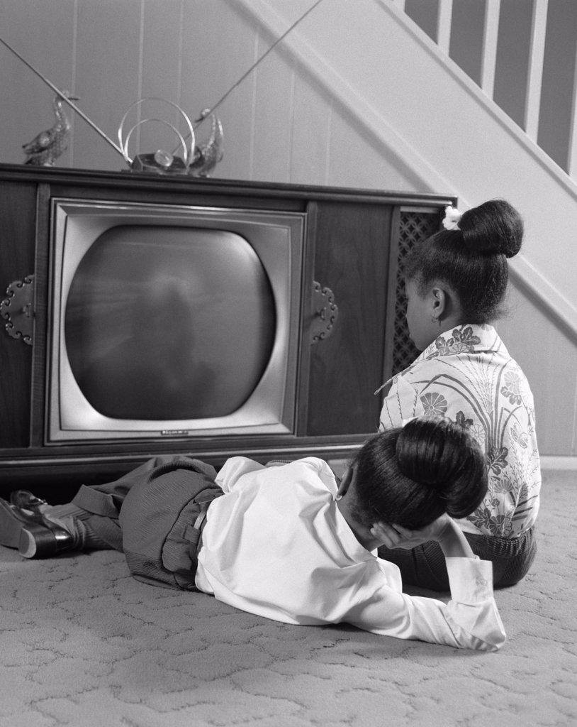 1970S Two African American Girls Watching Television