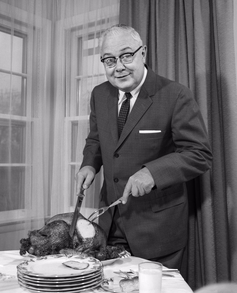 1960S Man Carving Turkey Dinner Thanksgiving