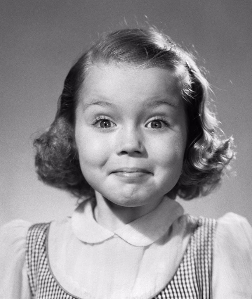 1950S Smiling Girl Portrait Straight On Funny Face Expression Happy Surprised