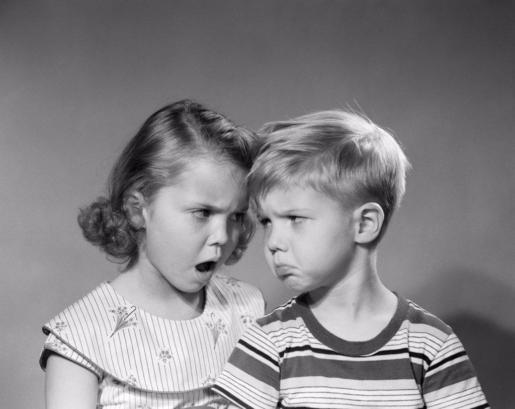 1950S Boy Girl Head To Head Angry Facial Expressions Argument Fight