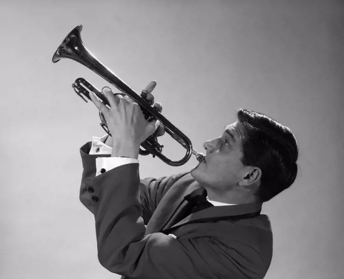 1960S 1970S Man Jazz Musician Playing Trumpet Solo