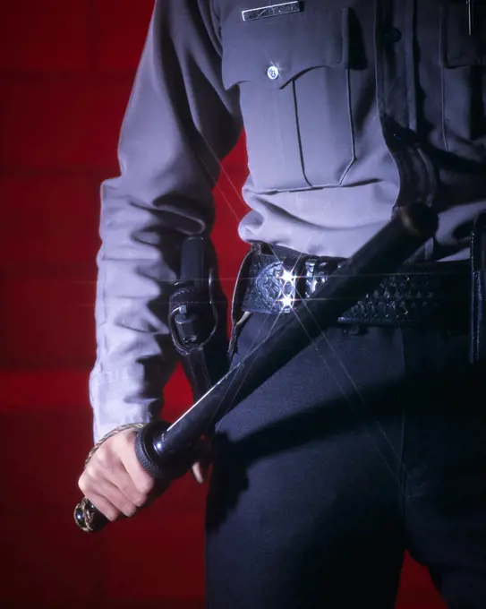1990s TORSO ONLY OF POLICEMAN SECURITY GUARD HOLSTERED GUN ON HIS HIP HOLDING NIGHTSTICK 