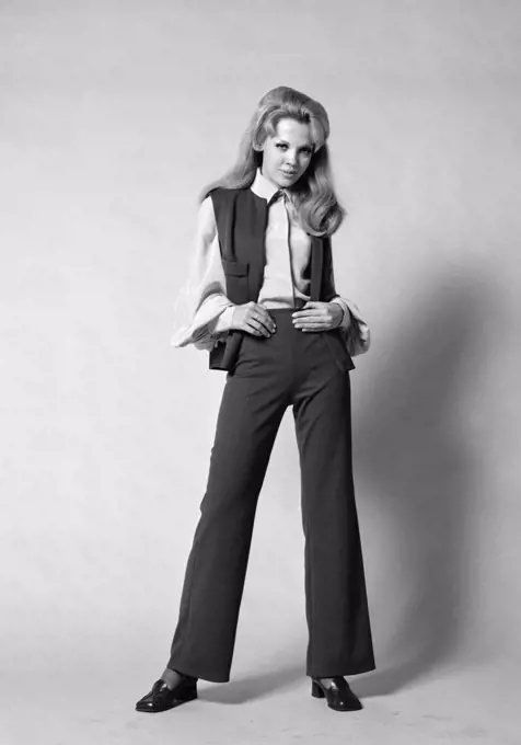 1960S 1970S Portrait Woman With Long Blond Hair Wearing Flared Pantsuit With Vest