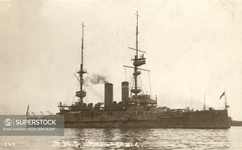 HMS Implacable - a Formidable-class battleship. She served in World War I and fought at the Dardanelles     Date: 1917
