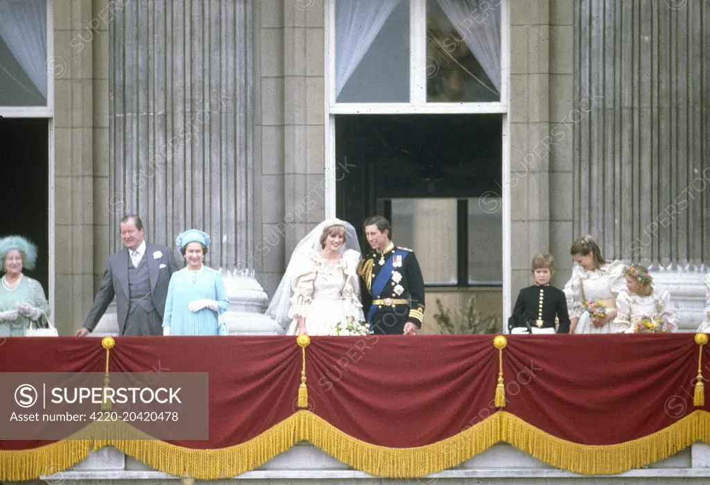 Queen Elizabeth II, the Queen Mother and Prince Philip, arrive at St Paul's Cathedral for the wedding of Prince Charles to Lady Diana Spencer on 29 July 1981.     Date: 1981