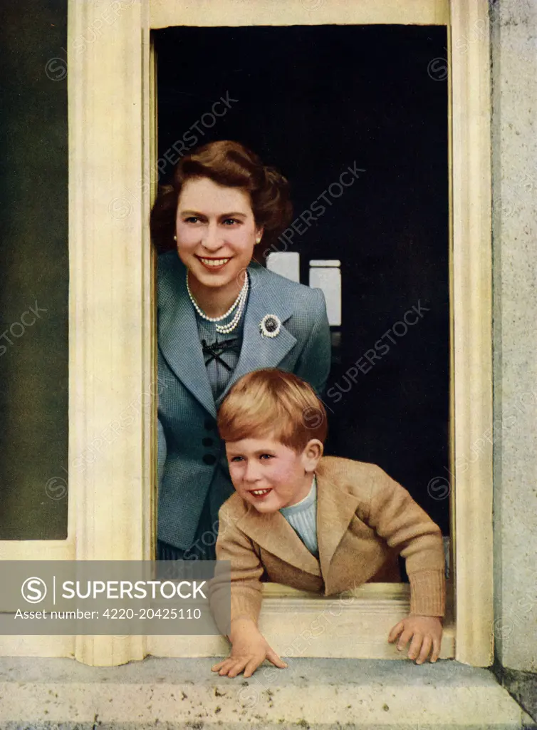 Queen Elizabeth II and Prince Charles, Prince of Wales, the Heir Apparent to the throne.      Date: 1949