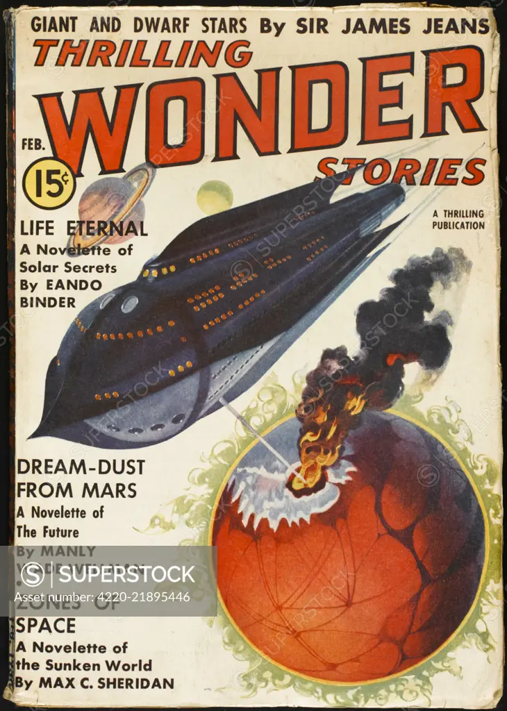 'LIFE ETERNAL' (Eando Binder) An Earth scientist seeks to  bring life to the planet Mars  by melting its polar ice with  a heat ray from his spaceship.     Date: 1938