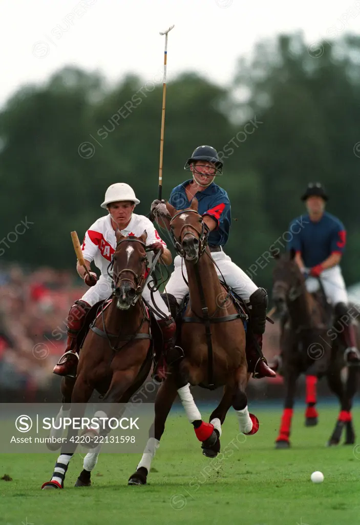 Prince Charles, Prince of Wales, playing polo.  27 July 1993