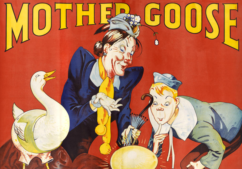 Poster for Mother Goose, advertising a pantomime.      Date: circa 1930s