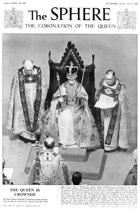 Front cover showing the coronation ceremony of Queen Elizabeth II.     Date: 6th June 1953