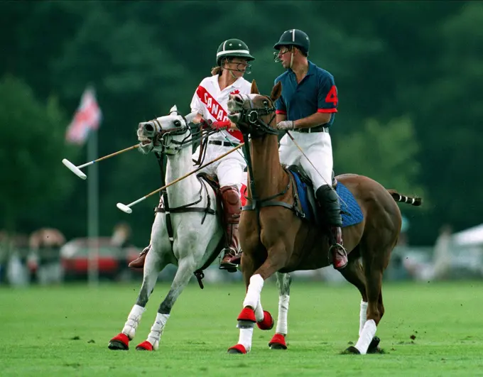 Prince Charles, Prince of Wales, playing polo.  28 July 1993