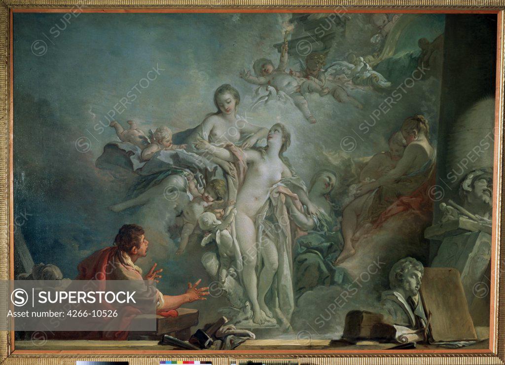 Stock Photo: 4266-10526 Pygmalion and Galatea by Francois Boucher, oil on canvas, 1703-1770, St. Petersburg, State Hermitage, 230x329
