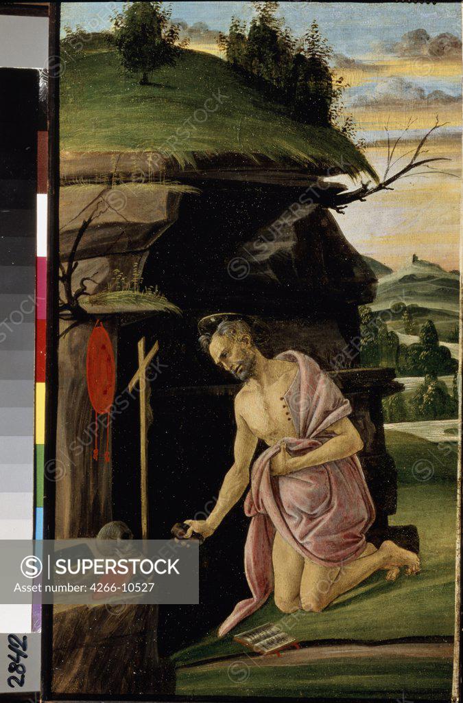 Stock Photo: 4266-10527 Saint Jerome by Sandro Botticelli, tempera on canvas, between 1498 and 1505, 1445-1510, Russia, St. Petersburg, State Hermitage, 44, 5x26