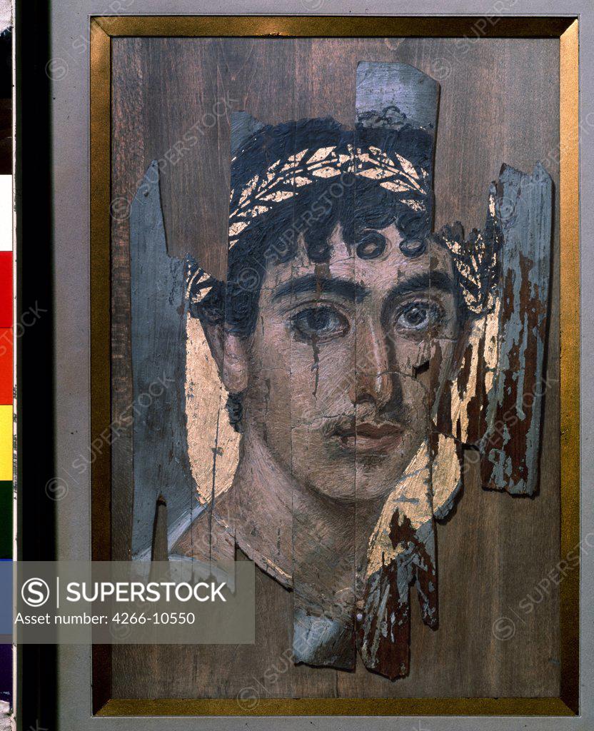 Stock Photo: 4266-10550 Fayum mummy portrait, tempera on panel, Moscow, State A. Pushkin Museum of Fine Arts, Early second cen. AD 35, 5x21