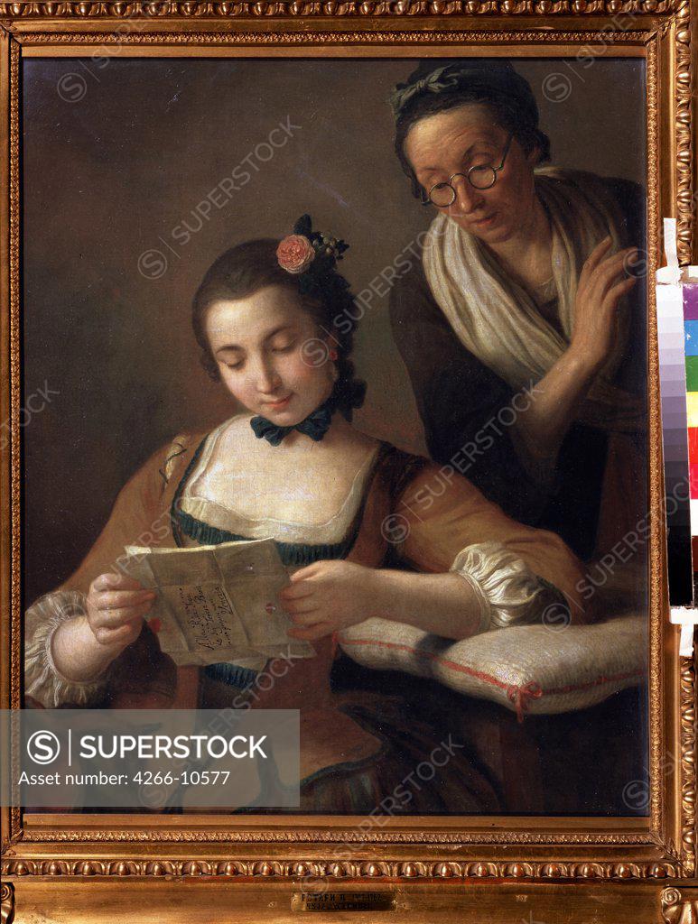 Stock Photo: 4266-10577 Woman reading letter by Pietro Antonio Rotari, oil on canvas, 1707-1762, School of Verona, Russia, Moscow, State Tretyakov Gallery, 88x75