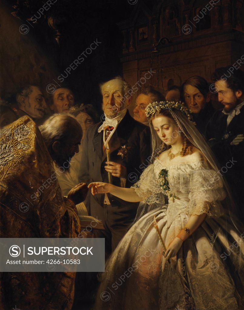 Stock Photo: 4266-10583 Wedding scene by Vasili Vladimirovich Pukirev, oil on canvas, 1861, 1832-1890, Russia, Moscow, State Tretyakov Gallery, 173x136, 5