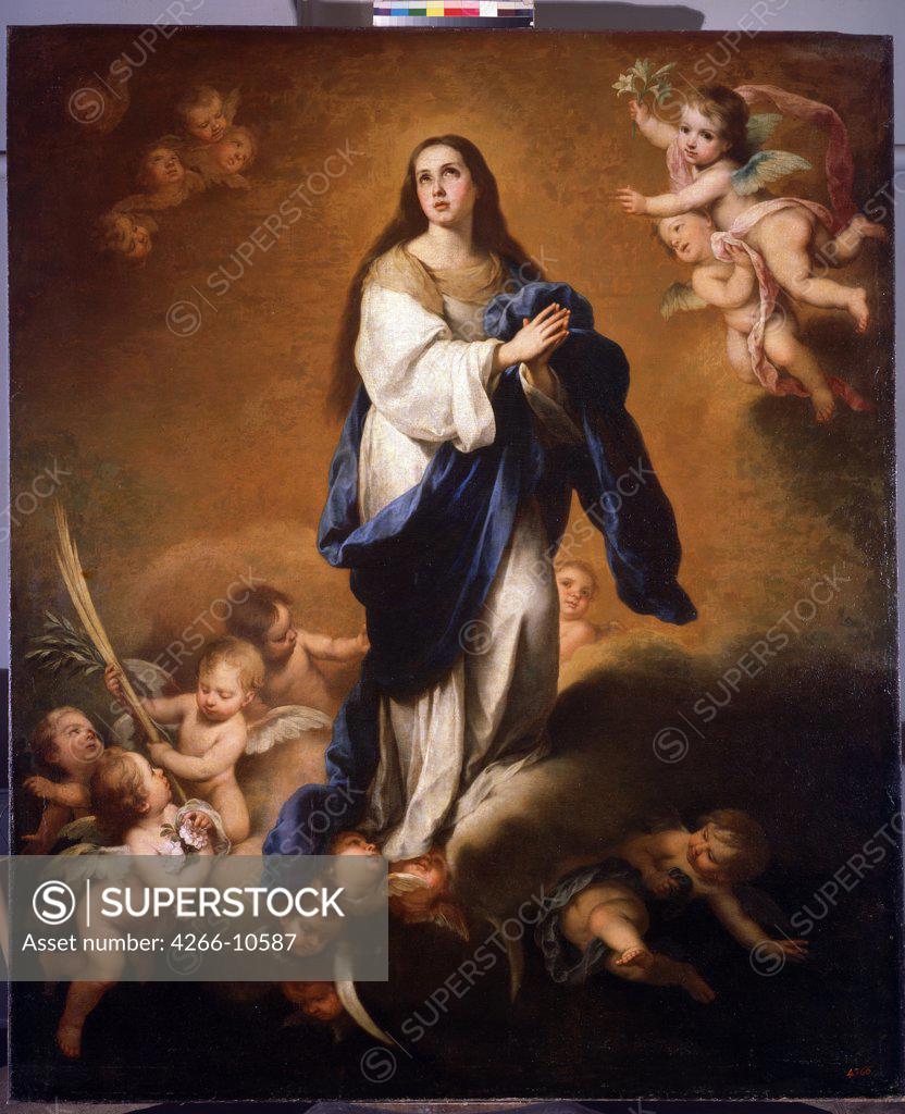 Stock Photo: 4266-10587 Assumption of Blessed Virgin by Bartolome Esteban Murillo, oil on canvas, 1645-1655, 1617-1682, Russia, St Petersburg, State Hermitage, 235x196
