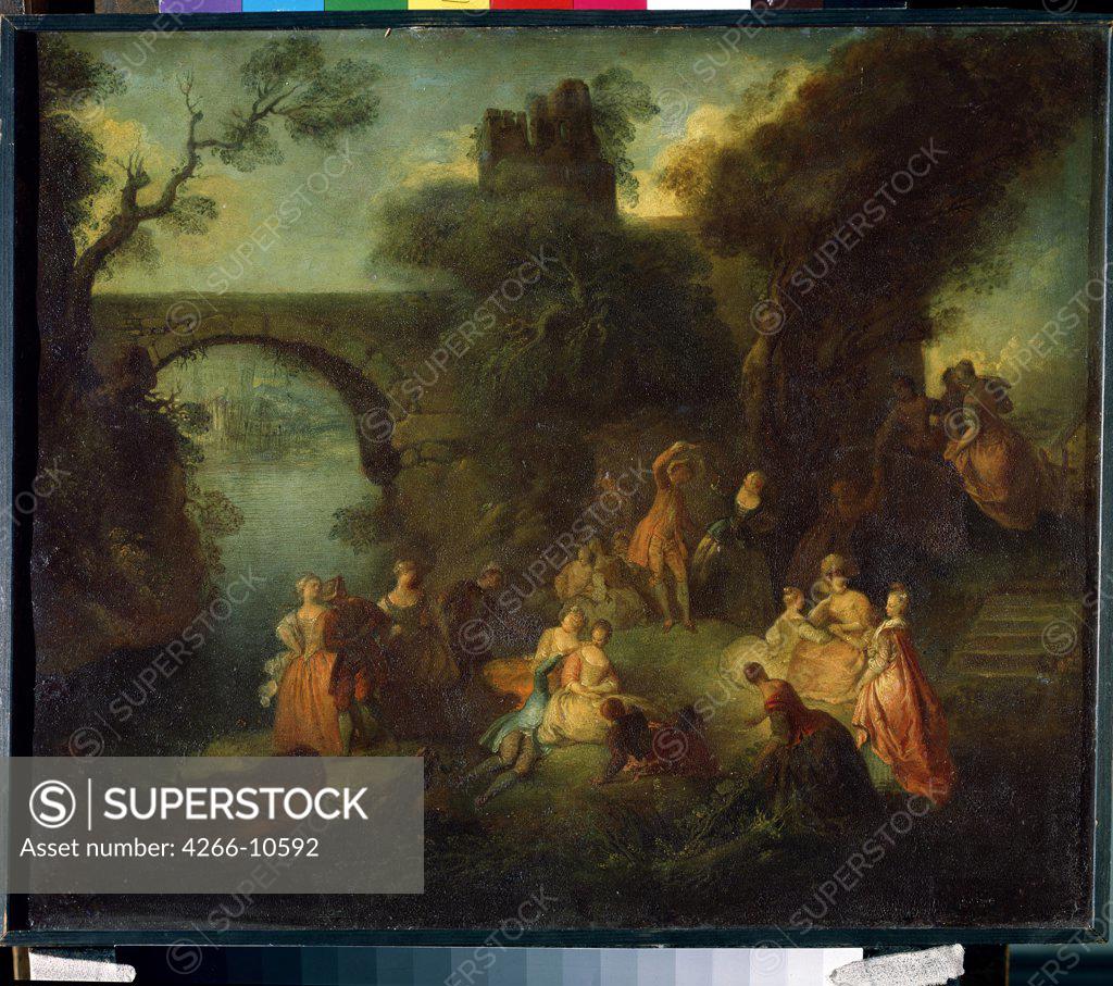 Stock Photo: 4266-10592 River landscape by Pierre-Antoine Quillard, oil on canvas, 1701-1733, 18th century, Russia, St Petersburg, State Hermitage, 43x53