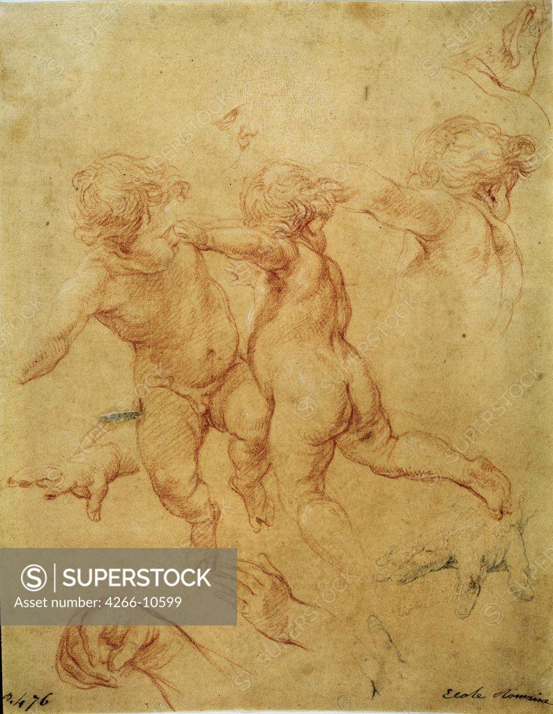 Stock Photo: 4266-10599 Cupid by Pompeo Girolamo Batoni, sanguine, black and white chalk on paper, 1740s, 1708-1787, Roman School, Russia, Moscow, State Pushkin Museum of Fine Arts, 25, 3x19, 6
