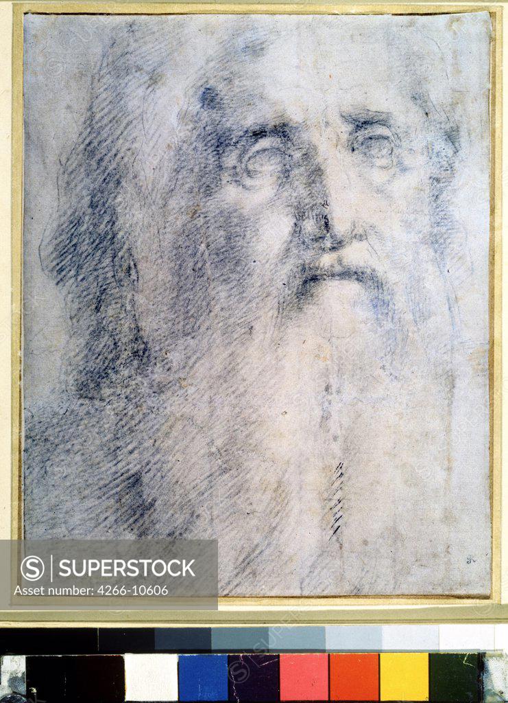 Stock Photo: 4266-10606 Portrait of senior man by Domenico Beccafumi, black and white chalk on paper, circa 1535, 1486-1551, School of Siena, Russia, Moscow, State Pushkin Museum of Fine Arts, 20, 5x16, 5