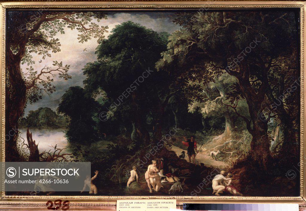 Stock Photo: 4266-10636 Diana and Actaeon by Abraham Govaerts, oil on wood , circa 1620, 1589-1626, Russia, Moscow, State A. Pushkin Museum of Fine Arts, 59x92